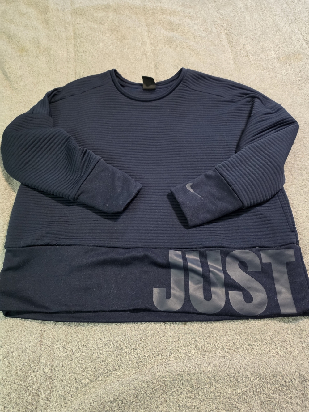 Nike Navy Ribbed Crewneck Sweatshirt with 'JUST' Hem Graphic